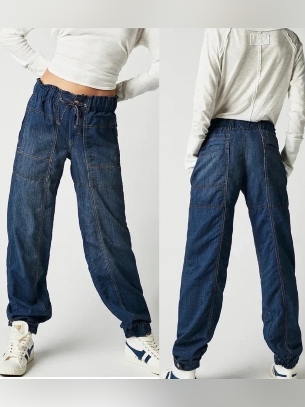 Free People Angelo Denim Drawstring slouchy Jogger chambray Jeans small